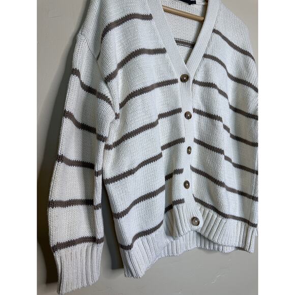Jenni Kayne Chloe Striped Cardigan Button Up Ivory/Taupe XXS - Picture 3 of 8